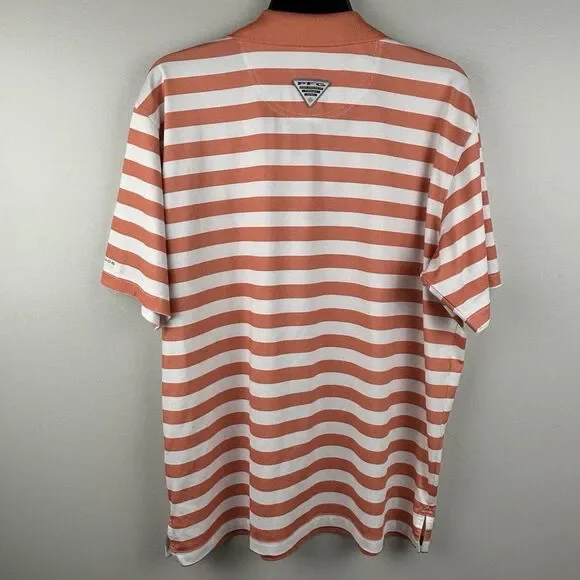 Columbia men’s polo shirt, large, PFG performance orange white stripe Omni-shade - Picture 7 of 11